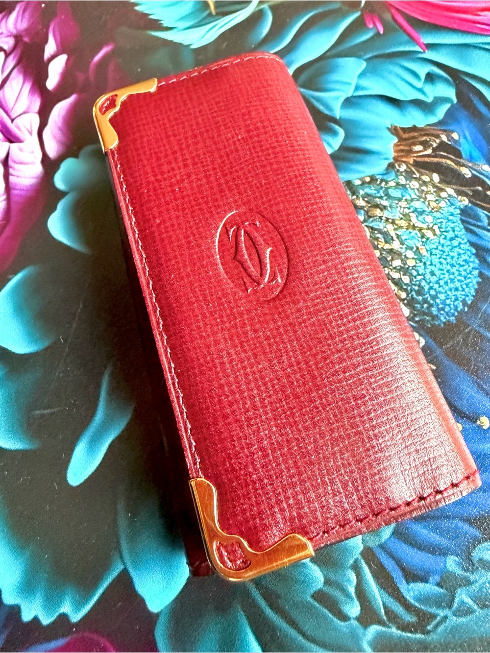 Vintage Mini Must de Cartier Burgundy Leather Key Case / Wallet
